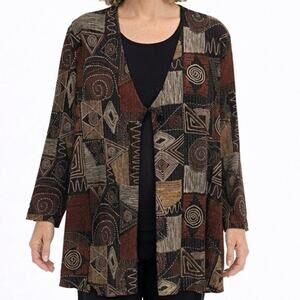 Baranda Woman Attached Top Cardigan size 2X Black Multicolor Art to Wear Boho